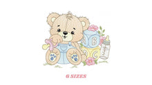 Load image into Gallery viewer, Baby Boy Bear with toys embroidery designs - Male Bear with pacifier embroidery design machine embroidery pattern - instant download pes jef
