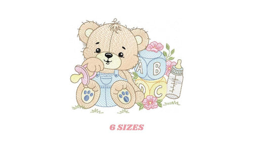 Baby Boy Bear with toys embroidery designs - Male Bear with pacifier embroidery design machine embroidery pattern - instant download pes jef