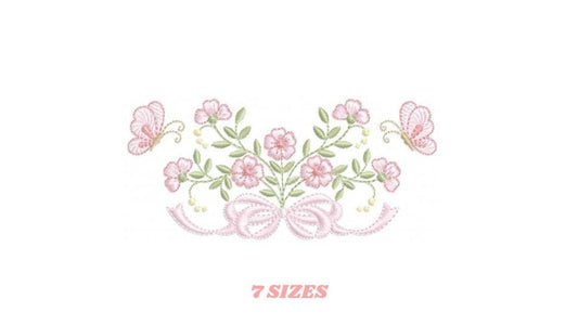 Flower with lace embroidery designs - Roses with butterfly embroidery machine embroidery pattern - Floral Kitchen towel - instant download