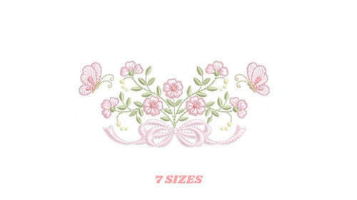 Flower with lace embroidery designs - Roses with butterfly embroidery machine embroidery pattern - Floral Kitchen towel - instant download