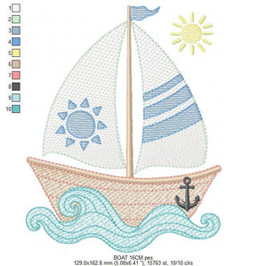 Boat embroidery designs - Sailboat embroidery design machine embroidery pattern - Sea Ocean Nautical embroidery file - instant download pes