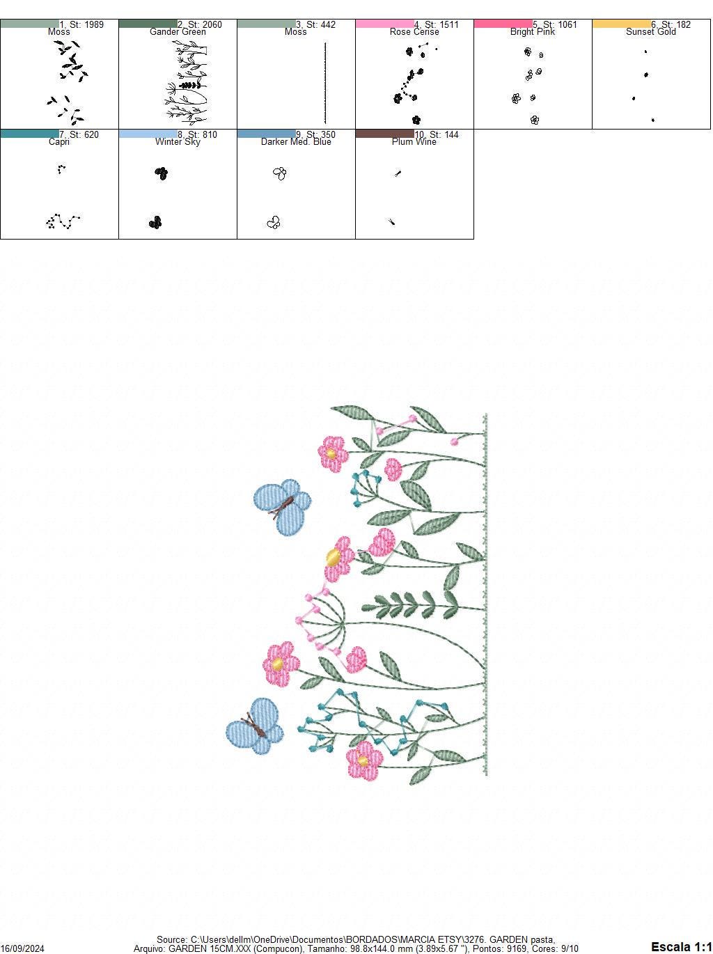 Flower garden embroidery designs - Butterfly embroidery design machine embroidery pattern - Kitchen towel embroidery file - instant download