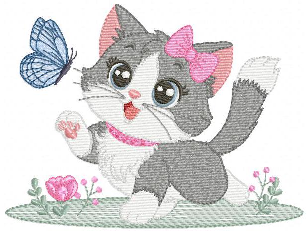 Cat embroidery design - Kitty embroidery designs machine embroidery pattern - Cat with flowers and butterfly embroidery - instant download