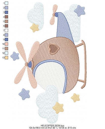 Helicopter embroidery designs - Chopper embroidery design machine embroidery pattern - Helicopter in the Sky embroidery - instant download