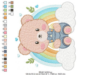 Bear with rainbow embroidery designs - Male Teddy embroidery design machine embroidery pattern - Boy embroidery file - instant download pes