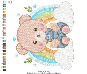 Bear with rainbow embroidery designs - Male Teddy embroidery design machine embroidery pattern - Boy embroidery file - instant download pes