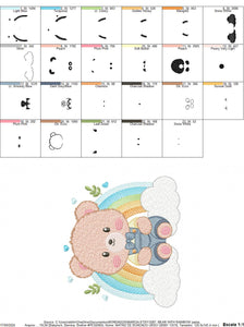 Bear with rainbow embroidery designs - Male Teddy embroidery design machine embroidery pattern - Boy embroidery file - instant download pes