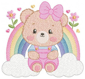 Bear with rainbow embroidery designs - Female Teddy embroidery design machine embroidery pattern - Girl embroidery file - instant download