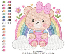 Bear with rainbow embroidery designs - Female Teddy embroidery design machine embroidery pattern - Girl embroidery file - instant download