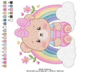 Bear with rainbow embroidery designs - Female Teddy embroidery design machine embroidery pattern - Girl embroidery file - instant download