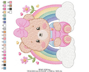 Bear with rainbow embroidery designs - Female Teddy embroidery design machine embroidery pattern - Girl embroidery file - instant download