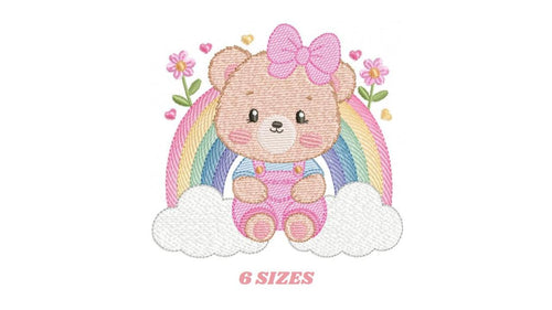 Bear with rainbow embroidery designs - Female Teddy embroidery design machine embroidery pattern - Girl embroidery file - instant download