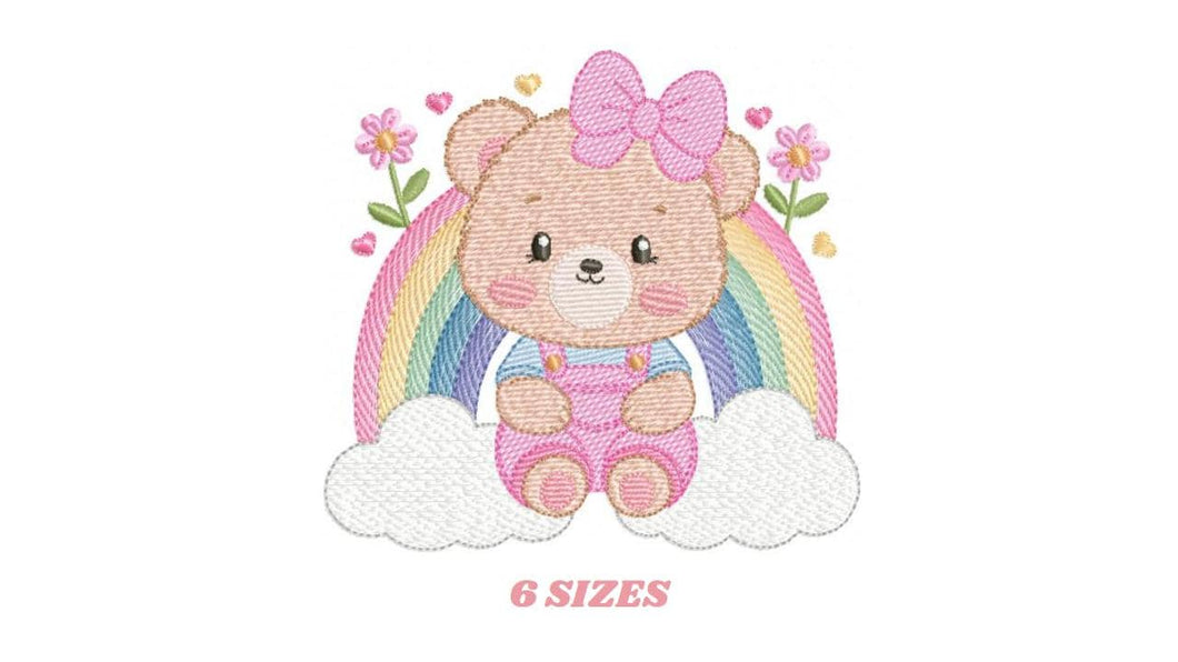 Bear with rainbow embroidery designs - Female Teddy embroidery design machine embroidery pattern - Girl embroidery file - instant download