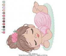 Load image into Gallery viewer, Sleeping girl with roses embroidery designs - Baby Girl with dress embroidery design machine embroidery pattern - instant download pes jef
