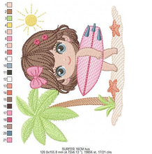 Cargar imagen en el visor de la galería, Surfer Girl embroidery designs - Beach Swimmer embroidery design machine embroidery pattern - Coconut tree embroidery - instant download
