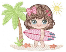 Load image into Gallery viewer, Surfer Girl embroidery designs - Beach Swimmer embroidery design machine embroidery pattern - Coconut tree embroidery - instant download
