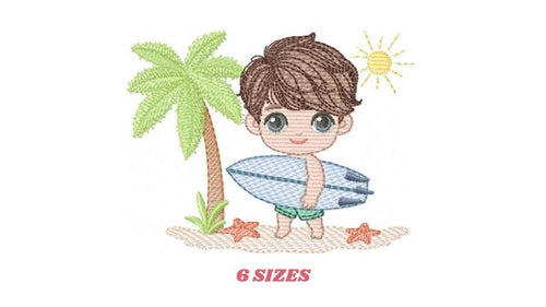 Surfer boy embroidery designs - Beach Swimmer embroidery design machine embroidery pattern - Coconut tree embroidery file - instant download