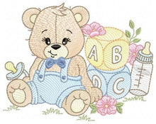 Laden Sie das Bild in den Galerie-Viewer, Baby Boy Bear with toys embroidery designs - Male Bear with pacifier embroidery design machine embroidery pattern - instant download pes dst
