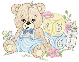 Baby Boy Bear with toys embroidery designs - Male Bear with pacifier embroidery design machine embroidery pattern - instant download pes dst