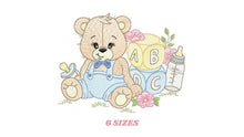 Load image into Gallery viewer, Baby Boy Bear with toys embroidery designs - Male Bear with pacifier embroidery design machine embroidery pattern - instant download pes dst
