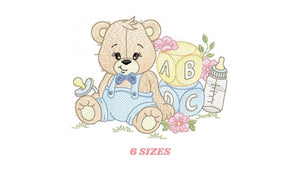 Baby Boy Bear with toys embroidery designs - Male Bear with pacifier embroidery design machine embroidery pattern - instant download pes dst