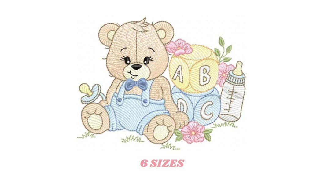 Baby Boy Bear with toys embroidery designs - Male Bear with pacifier embroidery design machine embroidery pattern - instant download pes dst