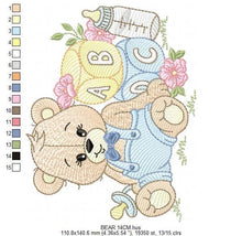 Carica l&#39;immagine nel visualizzatore di Gallery, Baby Boy Bear with toys embroidery designs - Male Bear with pacifier embroidery design machine embroidery pattern - instant download pes dst
