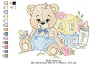 Laden Sie das Bild in den Galerie-Viewer, Baby Boy Bear with toys embroidery designs - Male Bear with pacifier embroidery design machine embroidery pattern - instant download pes dst
