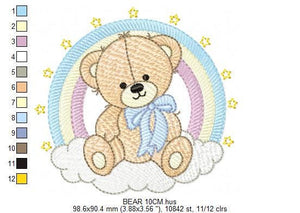 Bear with rainbow embroidery designs - Male Teddy with tie and stars embroidery design machine embroidery pattern - instant download pes dst