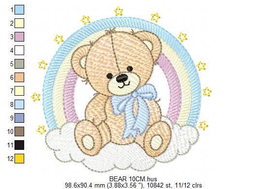 Bear with rainbow embroidery designs - Male Teddy with tie and stars embroidery design machine embroidery pattern - instant download pes dst