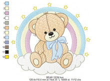 Charger l&#39;image dans la galerie, Bear with rainbow embroidery designs - Male Teddy with tie and stars embroidery design machine embroidery pattern - instant download pes dst
