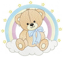 Cargar imagen en el visor de la galería, Bear with rainbow embroidery designs - Male Teddy with tie and stars embroidery design machine embroidery pattern - instant download pes dst
