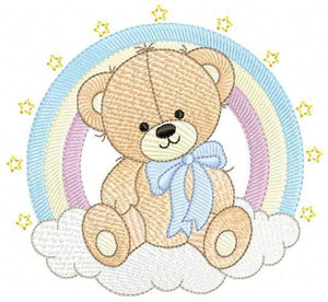 Bear with rainbow embroidery designs - Male Teddy with tie and stars embroidery design machine embroidery pattern - instant download pes dst