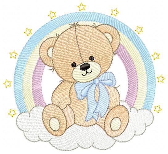 Bear with rainbow embroidery designs - Male Teddy with tie and stars embroidery design machine embroidery pattern - instant download pes dst