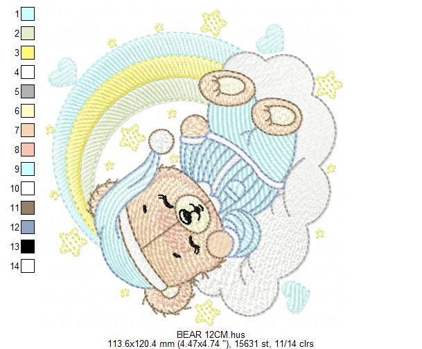 Sleeping Bear embroidery designs - Baby girl embroidery design machine embroidery pattern - Cute sweet bear with cloud - instant download