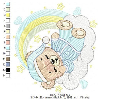 Sleeping Bear embroidery designs - Baby girl embroidery design machine embroidery pattern - Cute sweet bear with cloud - instant download
