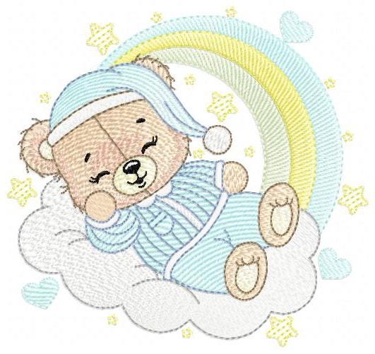 Sleeping Bear embroidery designs - Baby girl embroidery design machine embroidery pattern - Cute sweet bear with cloud - instant download