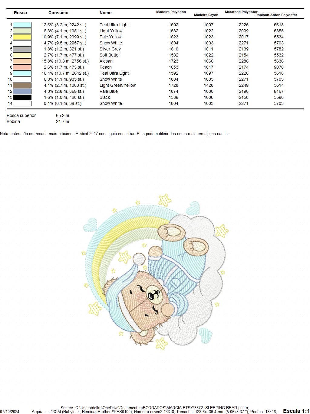 Sleeping Bear embroidery designs - Baby girl embroidery design machine embroidery pattern - Cute sweet bear with cloud - instant download