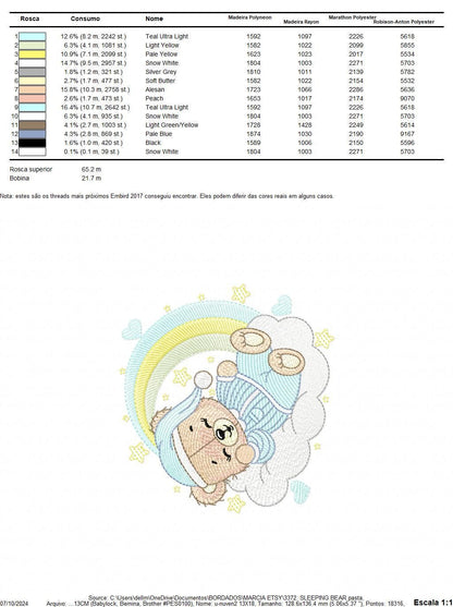 Sleeping Bear embroidery designs - Baby girl embroidery design machine embroidery pattern - Cute sweet bear with cloud - instant download