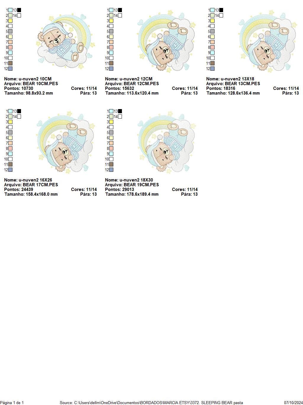 Sleeping Bear embroidery designs - Baby girl embroidery design machine embroidery pattern - Cute sweet bear with cloud - instant download