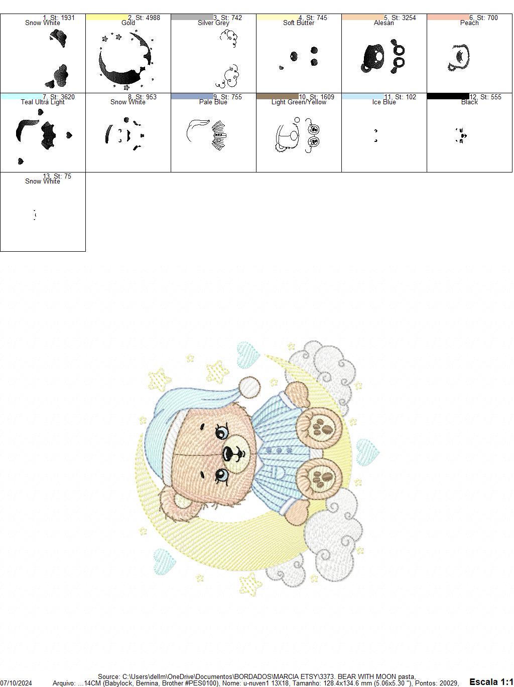 Boy Bear with pajamas embroidery designs - Moon embroidery design machine embroidery pattern - Male Teddy bear - instant download pes jef