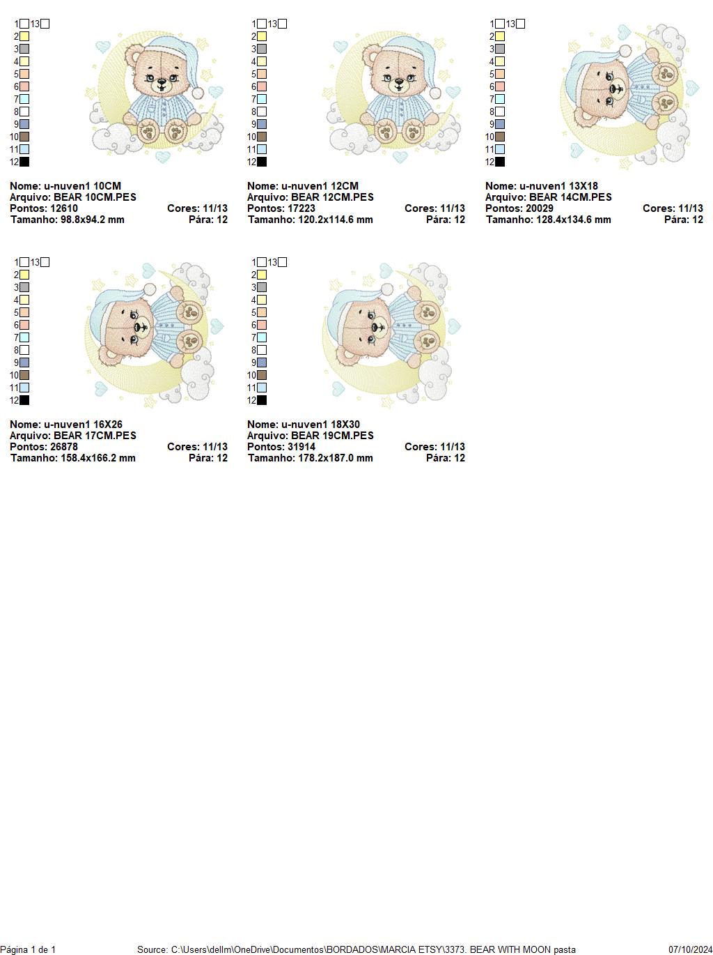 Boy Bear with pajamas embroidery designs - Moon embroidery design machine embroidery pattern - Male Teddy bear - instant download pes jef