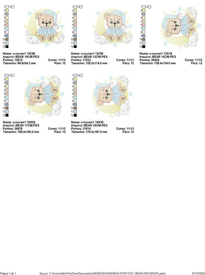 Boy Bear with pajamas embroidery designs - Moon embroidery design machine embroidery pattern - Male Teddy bear - instant download pes jef