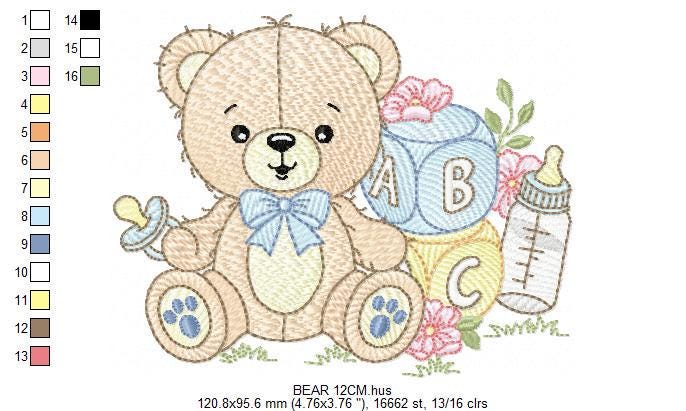Boy Bear with baby bottle embroidery designs - Male Bear with pacifier embroidery design machine embroidery pattern - instant download pes