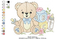 Load image into Gallery viewer, Boy Bear with baby bottle embroidery designs - Male Bear with pacifier embroidery design machine embroidery pattern - instant download pes
