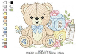 Boy Bear with baby bottle embroidery designs - Male Bear with pacifier embroidery design machine embroidery pattern - instant download pes