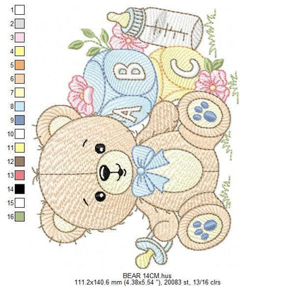Boy Bear with baby bottle embroidery designs - Male Bear with pacifier embroidery design machine embroidery pattern - instant download pes