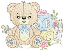 Load image into Gallery viewer, Boy Bear with baby bottle embroidery designs - Male Bear with pacifier embroidery design machine embroidery pattern - instant download pes
