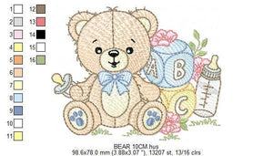 Boy Bear with baby bottle embroidery designs - Male Bear with pacifier embroidery design machine embroidery pattern - instant download pes