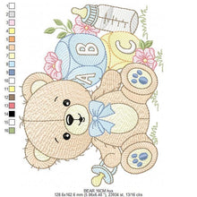 Load image into Gallery viewer, Boy Bear with baby bottle embroidery designs - Male Bear with pacifier embroidery design machine embroidery pattern - instant download pes
